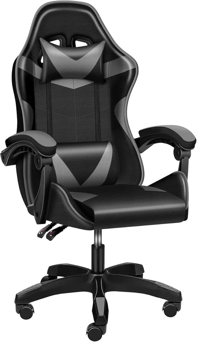 Managerial Chairs Height Adjustable Swivel Recliner Racing Office Computer Ergonomic Video Game Esports Chair W/Headrest&ampLumbar Pillow(Grey)