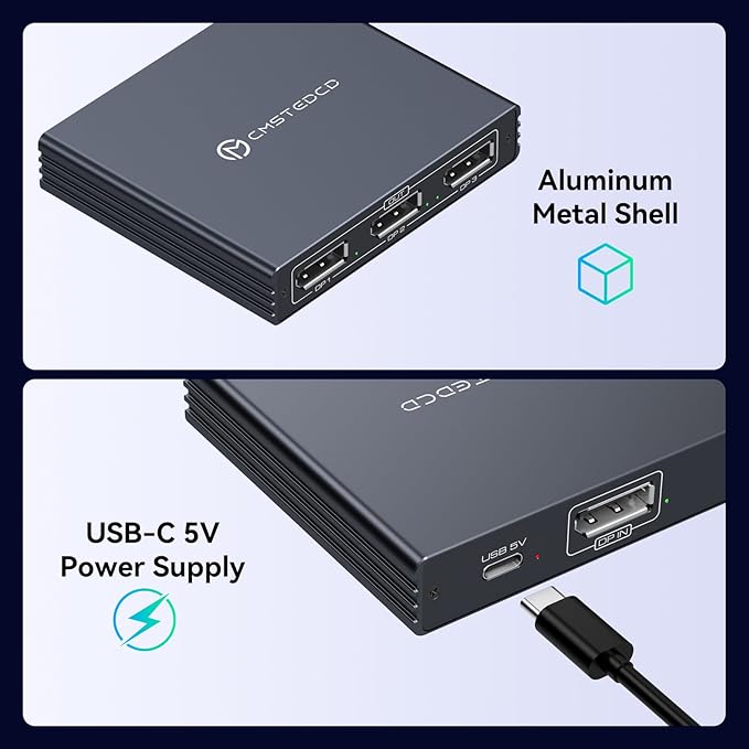 DisplayPort Splitter 3 Monitors 4K60Hz DP Splitter Extended Display 1 in 3 Out DisplayPort to Triple DP for PC Monitor (Mac OS Does Not Support MST Display Port Cable Not Included)