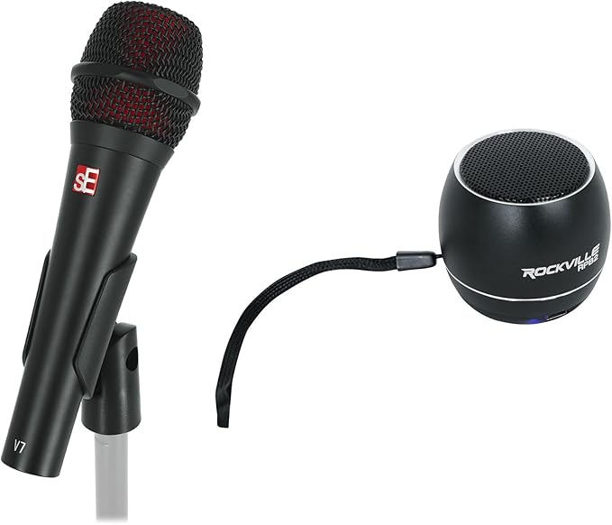 Audiosavings Bundle: Se Electronics V7 Black All-Metal Handheld Dynamic Microphone Supercardioid Mic Bundle with Free Rockville RPB2-BLACK Handheld Wireless Bluetooth Speaker Great Sound (2 Items)