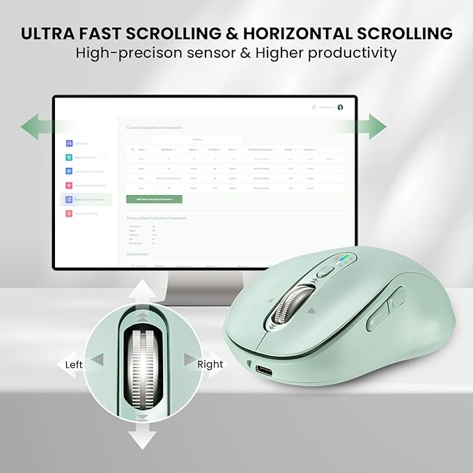 Wireless Bluetooth Mouse for LaptopUSB+BT×2Quiet Ergo Computer MousesMetal 4-Way Super Scrolling± 3200 DPIRechargeable10 ButtonPlug&ampPlayMulti Device Cordless Mice for iPadTabletMacPC(Gr