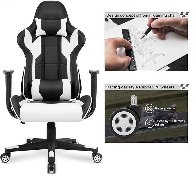 Adult Gaming Chair Ergonomic Massage Chair Modern Carbon Fiber Desk Chair Large Gaming Chair Teenage Gaming Chair (Red) White