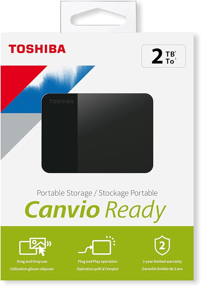Toshiba 2TB Canvio Ready – 2.5 inch Portable External Hard Drive with SuperSpeed USB 3.2 Gen 1 Compatible with Microsoft Windows 7 8 and 10 Black (HDTP320EK3AA)