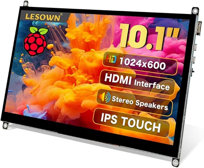 10 inch Monitor HDMI Touchscreen 10.1 inch Small Display LCD Smooth Responsive Touch Screen IPS 1024x600 Dual Speakers HDMI Input for Raspberry Pi 5 4 3 2 Zero B B+ Drive Free