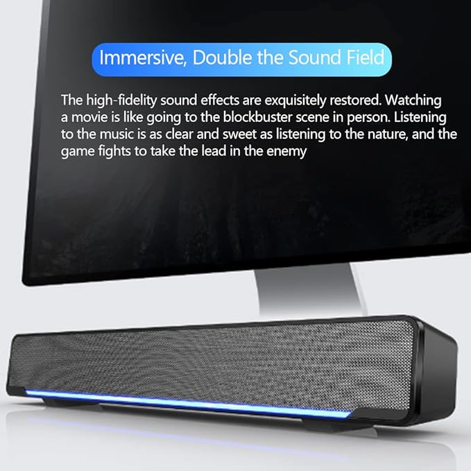 Wendry Computer Speakers3.5mm Computer Sound Bass Surround Sound BoxUSB Powered Portable Soundbar with 3D Stereo Sound and LED Breathing Light