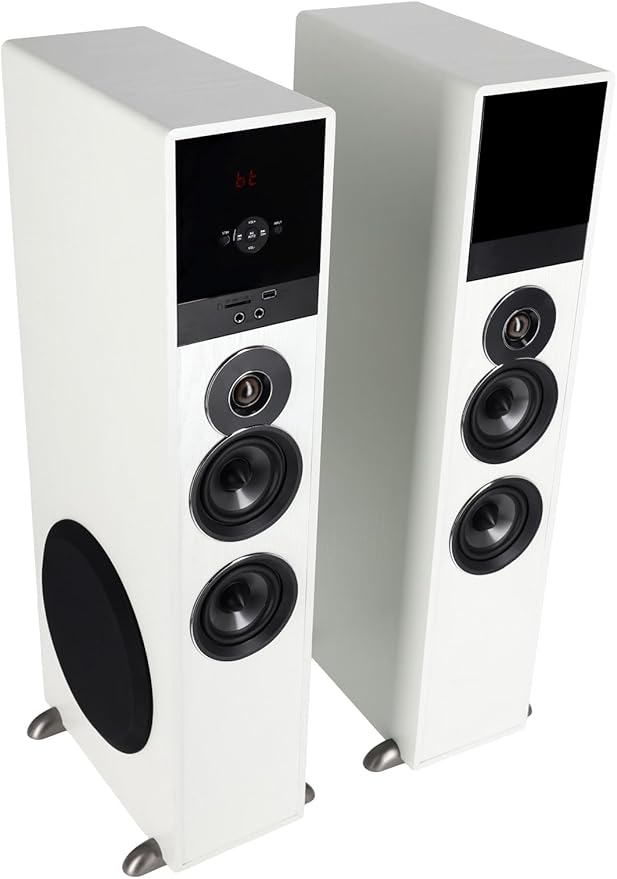 Rockville TM80W Powered Home Theater Tower Speaker System White 800W 8 Subwoofers Bluetooth USB/SD Playback FM Radio Remote Control Karaoke Ready Perfect for Home Entertainment