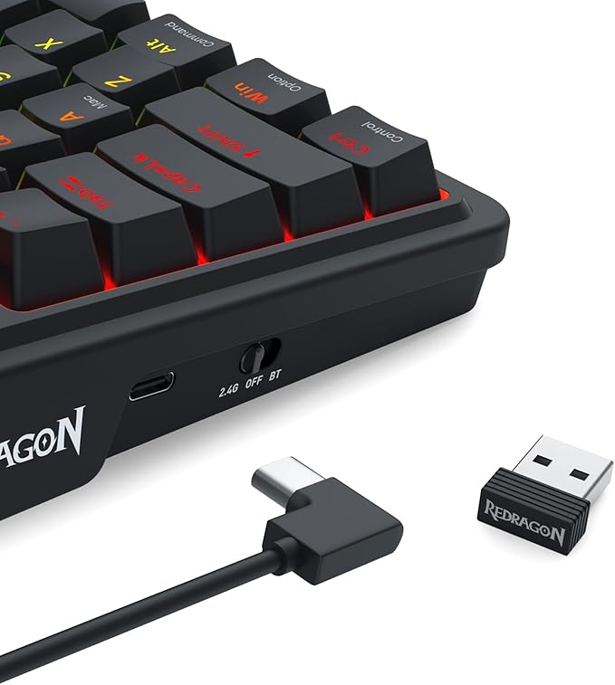 Redragon K719 Wireless Gasket Gaming Keyboard w/Hype Screen &amp Knob 95 Keys Mechanical Keyboard Easy-Control 1.14’’ TFT Info Display 5-Layer Noise Dampening Custom Linear Switch Essential Blac