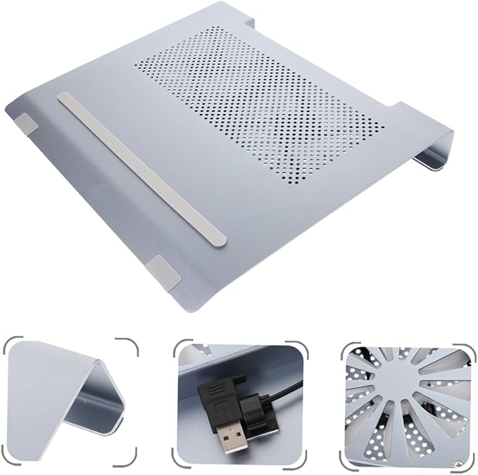 Angoily Aluminum Alloy Laptop Cooler Stand with USB LED Fan Gaming Notebook Cooling Pad Riser for Portable Ventilated Support Gray