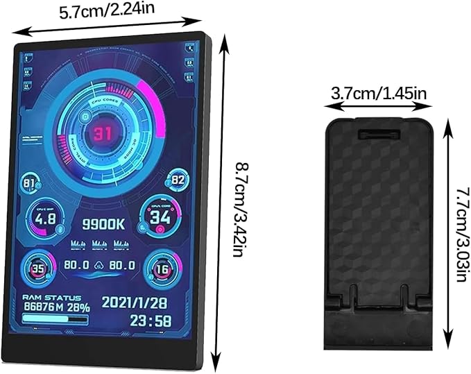 Flylin 3.5in IPS USB Mini Screen CPU Hardware Temperature Monitor Type-C Sub Screen AIDA64 PC Temperature Display Screen for Computer Case