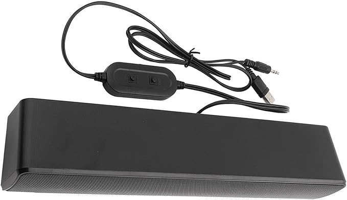 USB Powered Computer Speakers Wired 2.0 Sound Track PC Sound Bar 3W Bass Stereo Surround Mini Soundbar WBreathing Light for Tablets Desktop Laptop (Black)