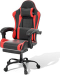 MoNiBloom Gaming Chair with Footrest High Back Video Game Chair with Headrest &amp Lumbar Support Height Adjustable Leather Swivel Computer Chair for Adult Teen Office or Gaming Red