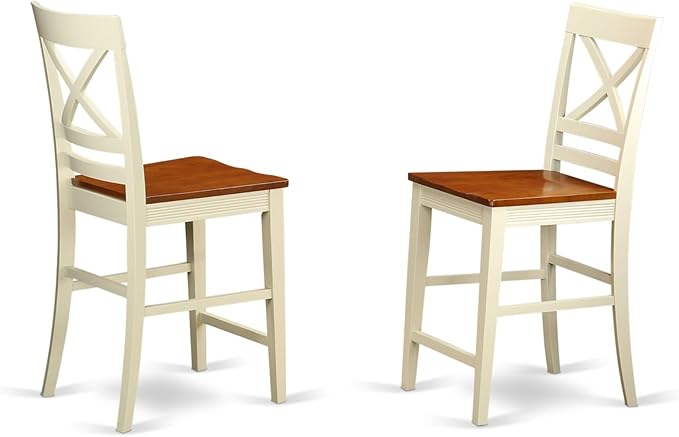 Ergode EDQU5-WHI-W-VV 5 Pc Pub Table Set - Buttermilk &amp Cherry Finish - Asian Hardwood - Includes Pub Table and 4 Counter Height Chairs