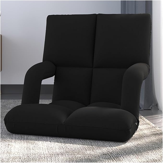 Floor Chair Back Support Folding Sofa Adjustable Positions Padded Lazy Sofa Breathable Floor Gaming Chair for Reading Meditating(Black)