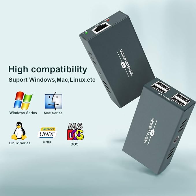 USB 2.0 Hub Extender Kit - 4 Hubs 165ft (50m) Up to Cat7 LAN Plug &amp Play No Driver Needed