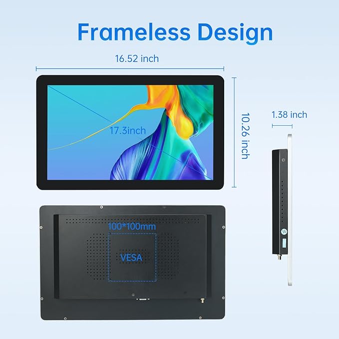 17.3-inch POS Touchscreen Monitor with Stand16:9 Display 1920 x 1080PBuilt-in SpeakersHD-MIVGAUSB PortsSuitable for Restaurant RetailBar &amp Small Business