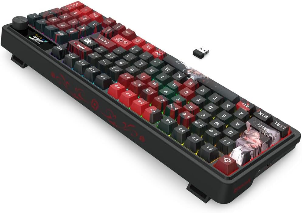 Redragon K719 PRO Wireless Gasket Gaming Keyboard w/Hype Screen &amp Knob 95 Keys Mechanical Keyboard Easy-Control 1.14’’ TFT Info Display 5-Layer Noise Dampening Custom Linear Switch Anime Edit