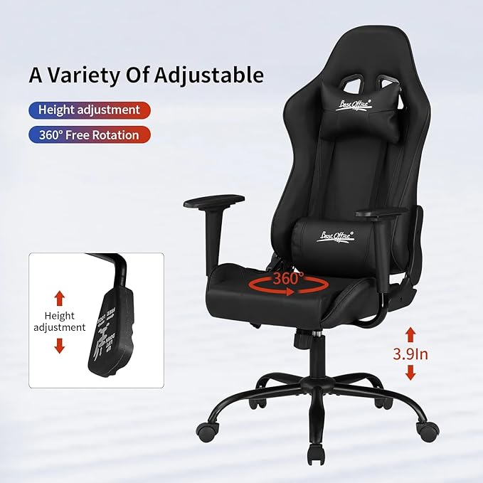 Ergonomic Gaming Chair Video Gamer Chair for Adults/TeensRacing Style Computer Chair with Lumbar Support Adjustable Rolling Desk Chair PU Leather Game Chair