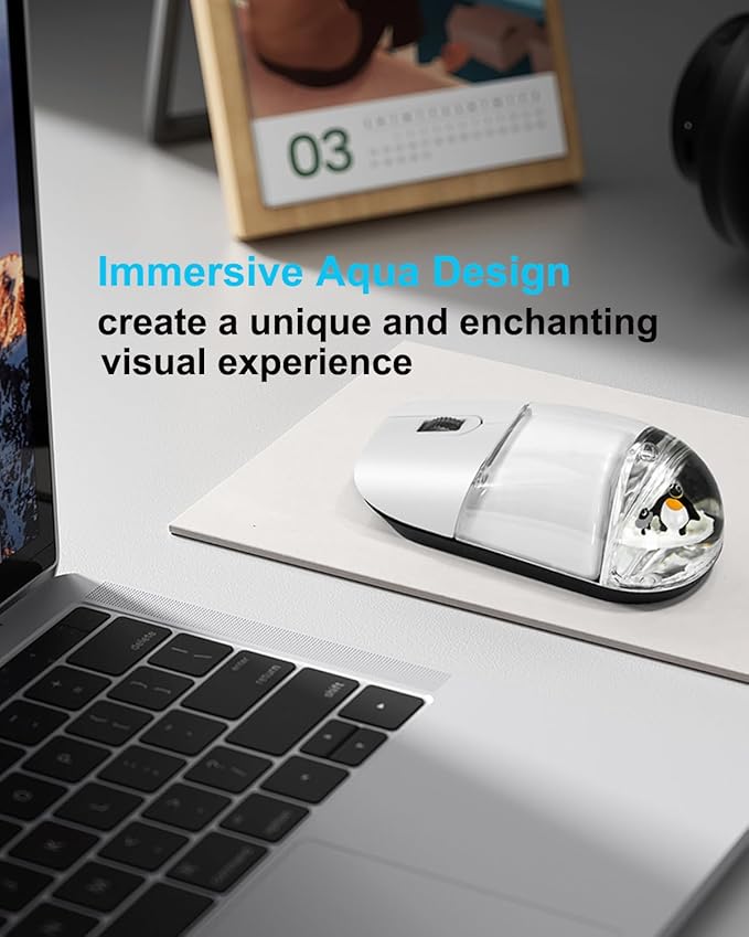 Wireless Mouse Cute White Aqua Water Mice Aesthetic Clear Silent Optical Portable Lightweight Retro Mice for PC Laptop Computer Macbook Kids Girl Women Gift with Liquid Water Section &amp Floater Pen