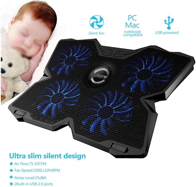 Laptop Cooler Cooling Pad Gaming Cooler Bracket with Four Fans and 2 USB for 14-17 Laptops (Color : A Size : 40 * 24 * 6.5cm)
