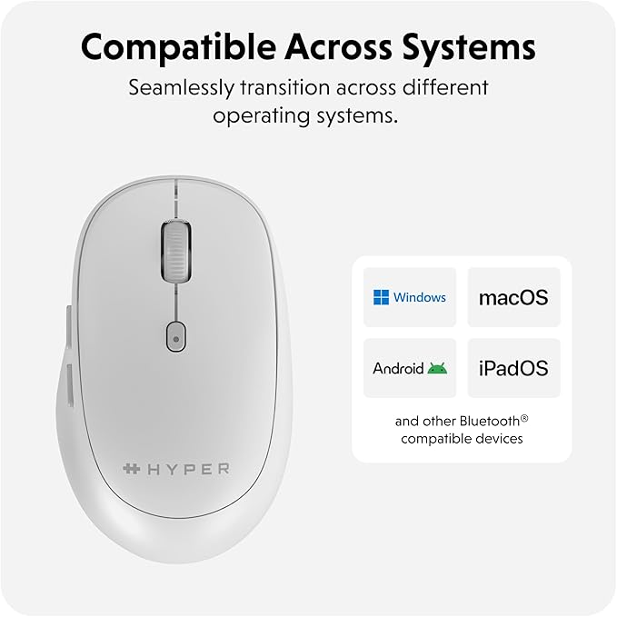 Hyperspace Wireless Mouse Bluetooth 5.0 — Ergonomic Wireless Mouse w/Adjustable Sensitivity Fast Switching Compatible w/MacOS Windows Chrome OS — Pair Up to 3 Devices