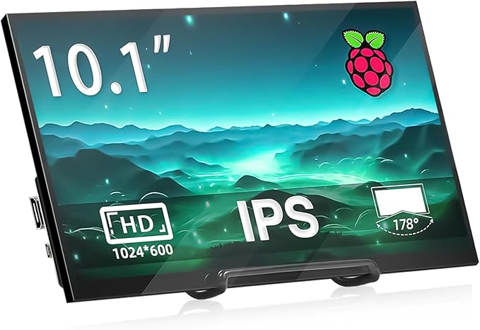 Raspberry Pi Screen 10.1'' HDMI Monitor 1024x600 IPS LCD Display 16:9 Laptop External Monitor for Raspberry Pi 5/4/3 Win 11/10/8/7 Non-Touch Free-Driver