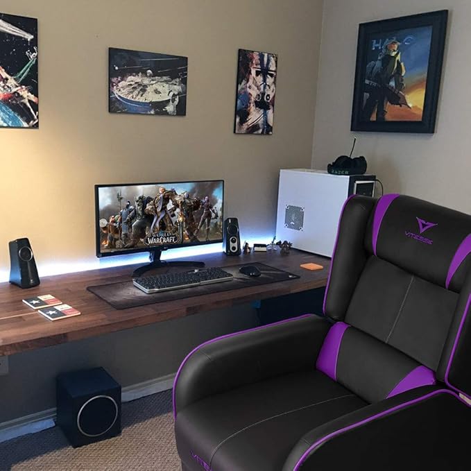 VITESSE Gaming Recliner Chair Racing Style Single PU Leather Sofa Modern Living Room Recliners Ergonomic Comfortable Home Theater Seating Purple