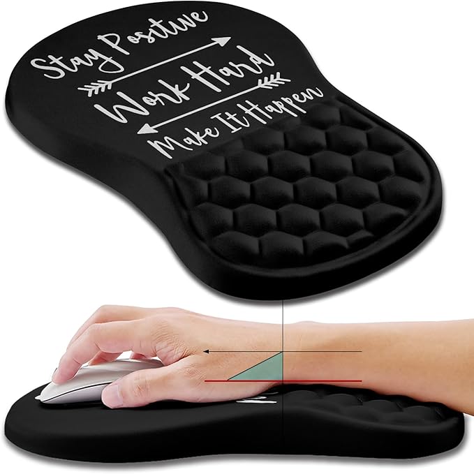 Hokafenle Ergonomic Mouse Pad Wrist Support Wrist Rest Mousepad for Carpal Tunnel Pain Relief with Integrated Memory Foam Slope Massage Bulge (11.8x7.9 inchInspirational Quote