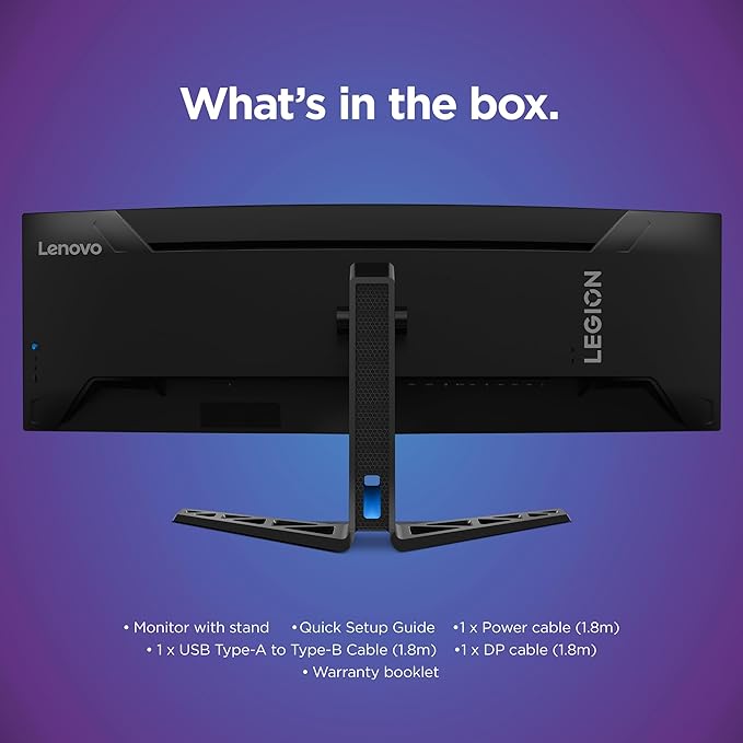 Lenovo Legion R45w-30 Gaming Monitor 44.5” 32:9 Curved DualQHD Resolution 170Hz Refresh 1ms MPRT AMD FreeSync Premium Pro HDR400 KVM USB-C RJ45 Lift/Tilt/Swivel Stand 450 nits Black