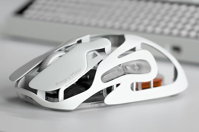Angry miao AM Infinity Mouse Dual 8K Polling 1.2s Hot-Swap Battery Wireless Programmable for Gaming 49g Metal Ultralight Hollow Design 30000 DPI PAW3950 Laser Sensor 2.4G/Bluetooth/Wired – White