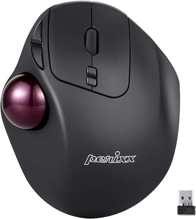 Perixx11568 Perimice-717 Wireless Trackball Mouse Build-in 1.34 Inch Trackball with Pointing Feature 5 Programmable Buttons 2 DPI Level Black