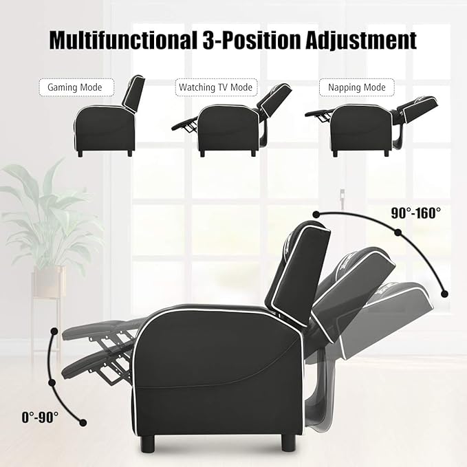 LDAILY Massage Gaming Chair Adjustable Recliner Chair Ergonomic PC Computer Chair Racing Style Single Lounge Sofa with Footrest Backrest Padded Seat for Living Room Theater Home