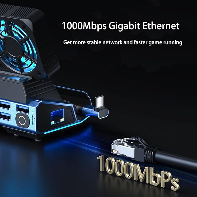 USB C Docking Station Compatible with Switch 2/ Steam Deck OLED/ROG Ally X/Legion Go M.2 NVMe SSD Enclosure Hub with 4K@60Hz HDMI 100W PD Dual Cooling Fans Gigabit Ethernet USB 3.0/SD/TF