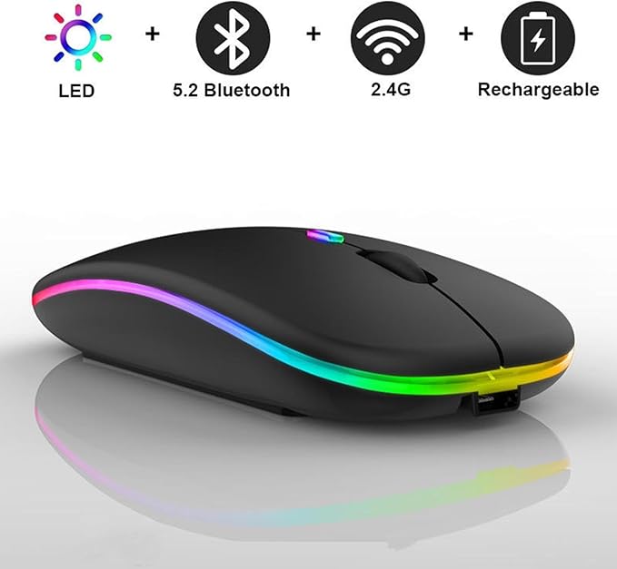 Sahara - Wireless Mouse with Silent Click | Bluetooth &amp USB Connection | Rechargeable Battery | USB &amp Type C Adapter