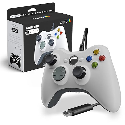 XYAB Wired Controller for X - Box 360 – USB Gamepad Joystick Pad with Dual Vibration – Compatible with X-Box 360 Console &amp PC Windows – Ergonomic White Gaming Controller