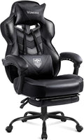 Vonesse Gaming Chair High Back Office Chair with Footrest and Massage Gaming Chairs for Adults with Pocket Spring Cushion Big and Tall Reclining Computer Chair with Lumbar Support (Classic Black)