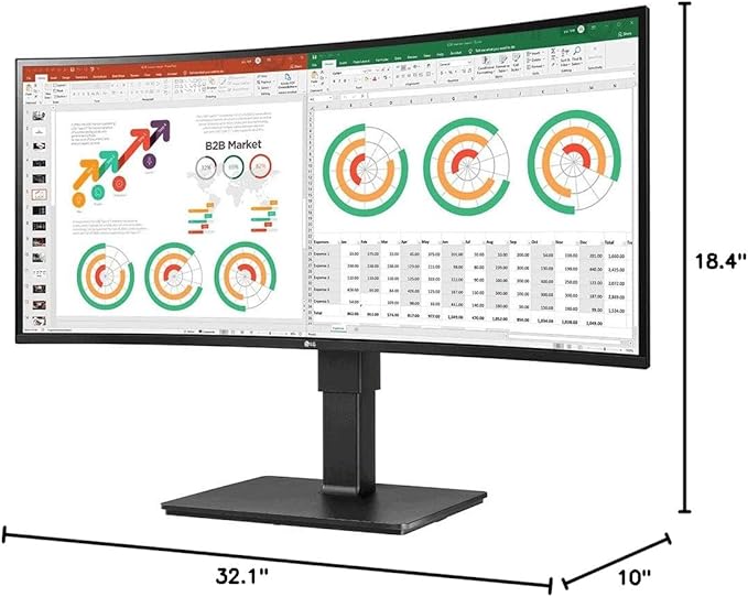 LG 34” TAA IPS QHD UltraWide Curved Monitor (3440x1440) with 21:9 Aspect Ratio HDR10 sRGB 99% Color Gamut Dual Controller &amp MaxxAudio Black (34BN770-B)