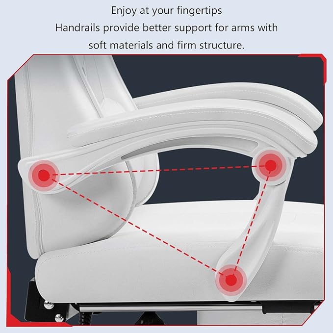 Ergonomic Gaming Chair Comfortable Gaming Chair with Footrest Computer Chair Adjustable Swivel Gaming Office Chair with Lumbar Support White