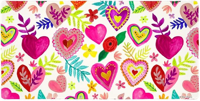 Colorful Hearts Valentines Large Gaming Mouse Pad Desk Mat with Stitched Edges Non-Slip Base for Gamer Home and Office