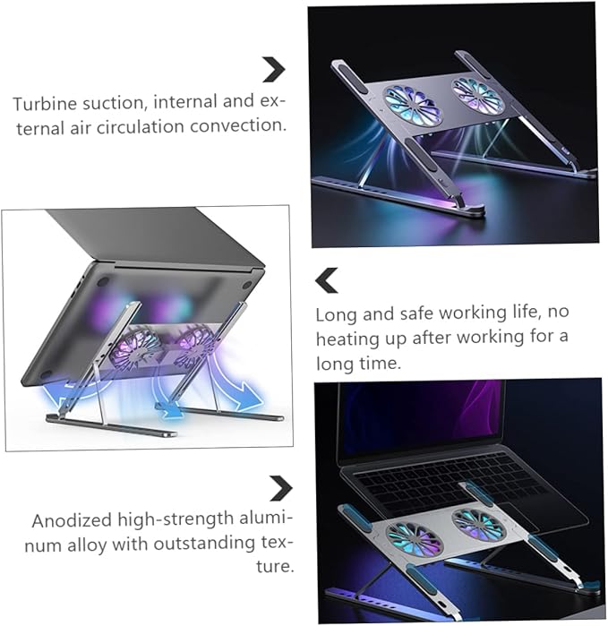 TEHAUX High-Speed Rotation Mute Fan Gear Height Adjustment Protection Gaming Laptop Cooler Stand Led