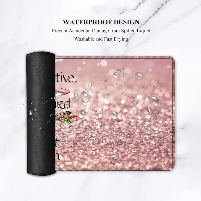 Large Gaming Mouse PadExtended Office Desk MatWaterproof Desk Writing Pad for Home Ergonomic Mouse &ampKeyboard Wrist RestWork Hard Inspirational Quotes Laptop Desk Pad Pink Mousepad Wrist Support