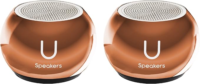 Fashionit U Speakers Mini Bluetooth Computer Speaker 2-Pack Bundle with Matching Speaker Built-in Mic &amp Selfie Remote Control for Workspace Desktop Laptop Mobile Tablet PC - Mirror Rose Gol