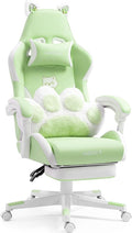 Cute Cat Ears Gaming Chair with Paw Lumbar Cushion High Back Computer Chair with Footrest 360° Swivel Height Adjustable Recliner Game Chair for Girls 300lbs (Green)
