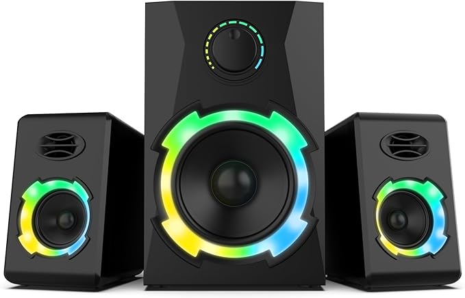 OROW Computer Speakers40W PC Speakers with SubwooferGaming Speakers with BassAC PoweredSupport Bluetooth&ampSD&ampUSB Play 2.1 Multimedia Speakers System with RGB LightGreat for TV/Projector/P
