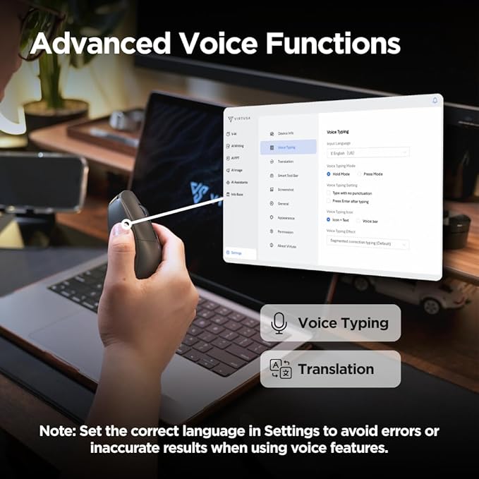 Virtusx Jethro AI Mouse - Voice &amp Audio Recorder for Lecture &amp Meeting Centralized Software with Voice Typing Writing Tools Transcribe Translate &amp Summarize Wireless Mouse for Compute