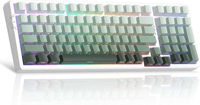 MageGee LIGHT100 Wireless Creamy Keyboard Gasket Structure Hot Swappable 2.4G/USB-C/BT5.0 RGB Backlit Mechanical Gaming Keyboard for Win/Mac/PC 8000mAh Battery Side Printed PBT Keycap Green