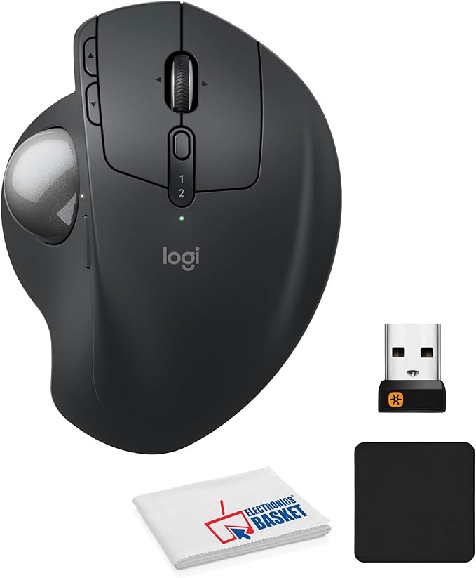 Logitech MX Ergo S Wireless Trackball Mouse 2.4 dpi Laser Sensor 6 Programmable Buttons 4-Way Scroll Wheel for PC/MAC Bundle with Mouse Pad (Black) + Microfiber Cleaning Cloth