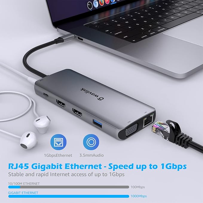 WAVLINK USB C Docking Station Dual Monitor for Dell HP Surface Lenovo MacBook Laptop Triple Display USB-C Hub Multiport Adapter Dongle- 2 HDMI VGA Ethernet100W PD 5 USB SD/TF Card ReaderAudio