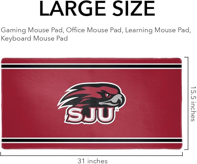 Saint Josephs University Hawks Primary Logo Stripes Large Gaming Mouse Pad Desk Mat with Stitched Edges Non-Slip Base for Gamer Home and Office 31.5 x 15.7
