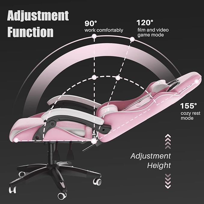 Pink Gaming Chair High Back Ergonomic Computer Gamer Chair with Headrest and Lumbar Support Racing Style Reclining Game Chair for Adults Kids