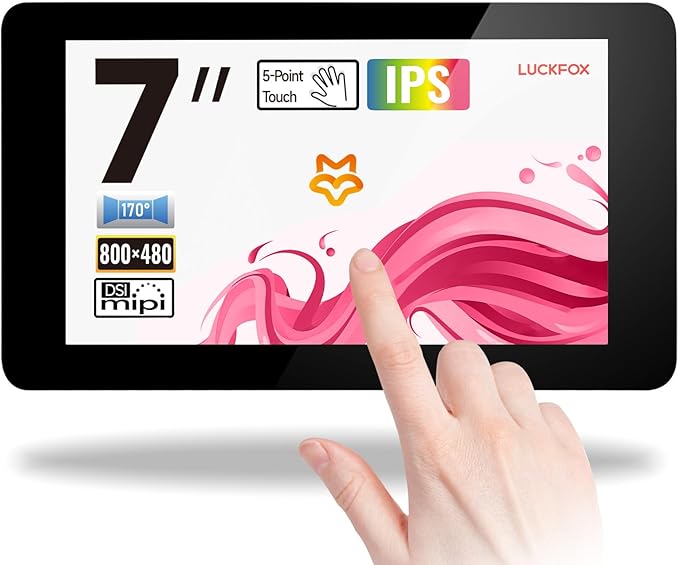Generic LUCKFOX Touchscreen7 inch DSI Display Support 3D Printing Compatible with Raspberry Pi 5/4/3 IPS Screen Capacitive LCD 800x480 170°Wide Viewing Angle Toughened Glass LCD Black