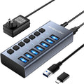 Powered USB 3.2 Hub ACASIS 7 Ports USB 3.2 Hub with 10Gbps Data Speed Aluminum Housing USB Hub Powered with 24W Power Adapter USB Hub for PC/Laptop Computer Flash Drive Printer Camera